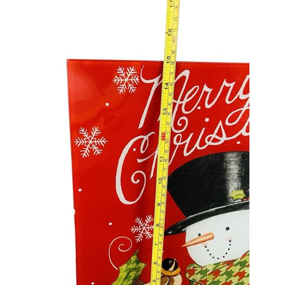 Snowman Glass Platter Deb Strain Winter Merry Christmas Plate 15” Vintage - Picture 3 of 10